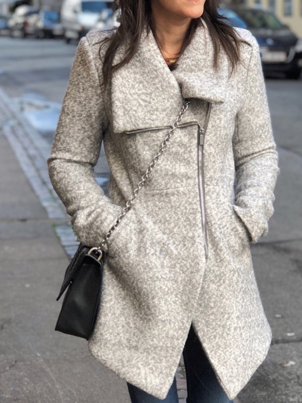 NWOT Dex Asymmetric Boucle Zip Coat Cut-Away Hem